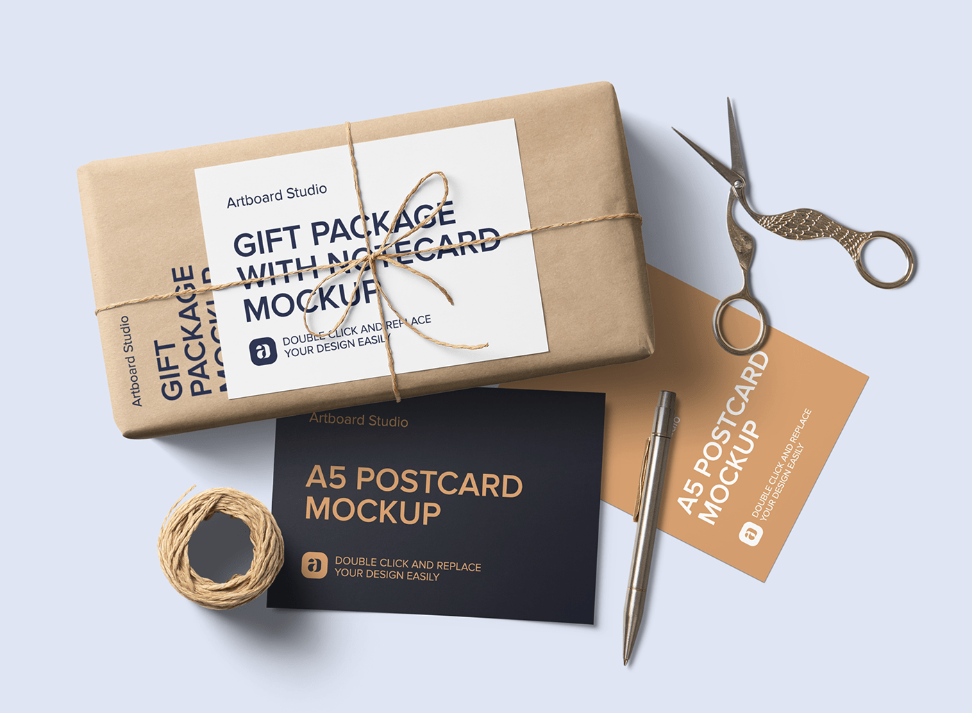 Think of it as a postcard mockup generator. Gift Package With Postcards Mockup Scene