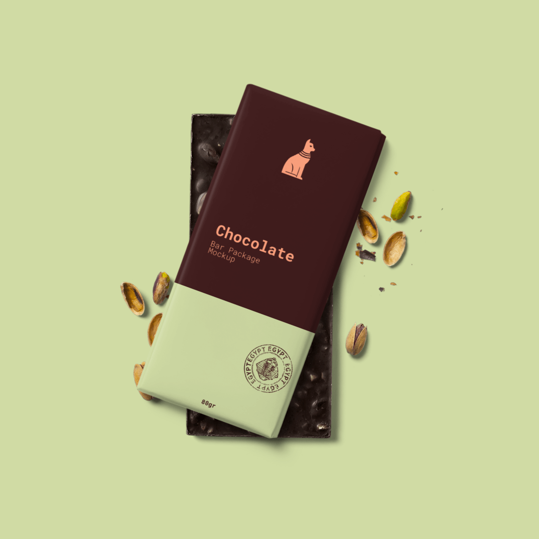 Customize the chocolate bar mockup item. Chocolate Bar Packaging Mockup Scene